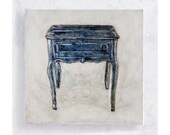 Antique Side Table Portrait on 5x5 Canvas Print Block -  Blue Table  - Home Decor - Wall Art