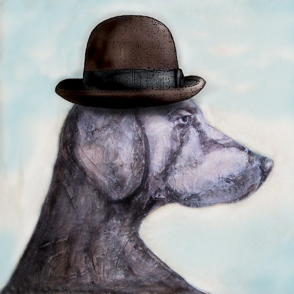 Weimaraner with Bowler Hat on 5x5 Canvas Print Block - Jake Magritte - Animal Portrait - Home Decor - Wall Art