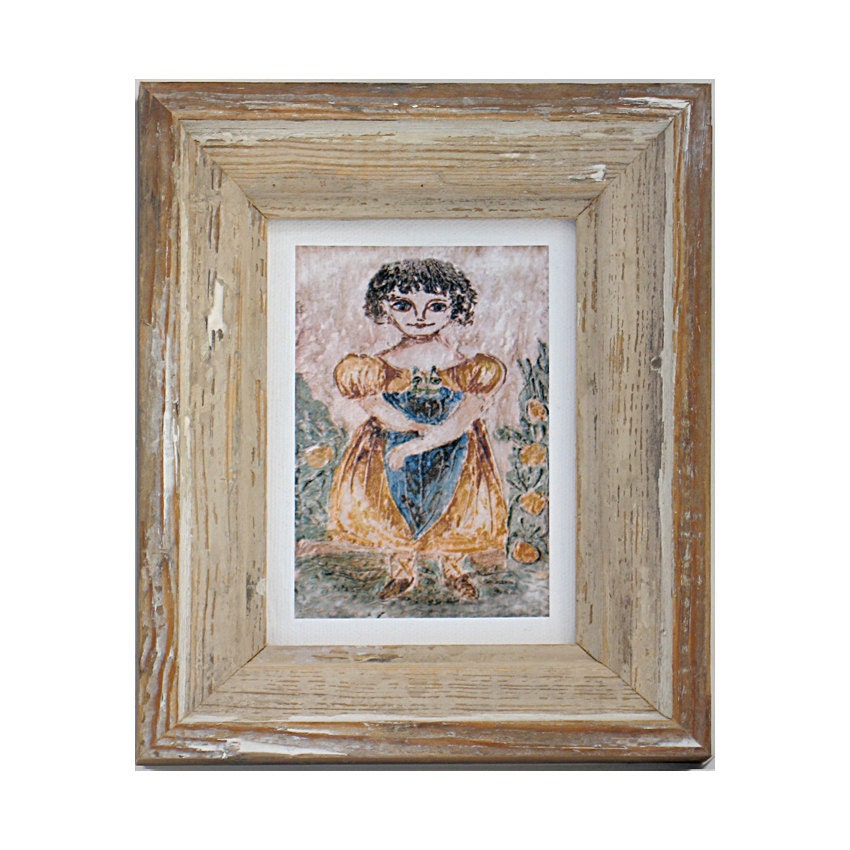 Little Girl with Cat Portrait - Izzy with Kitty - Canvas Print Framed in Reclaimed Antique Wood Moulding