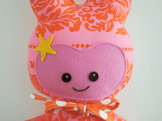 Orange and Pink Super Hero Bunny Cloth Doll