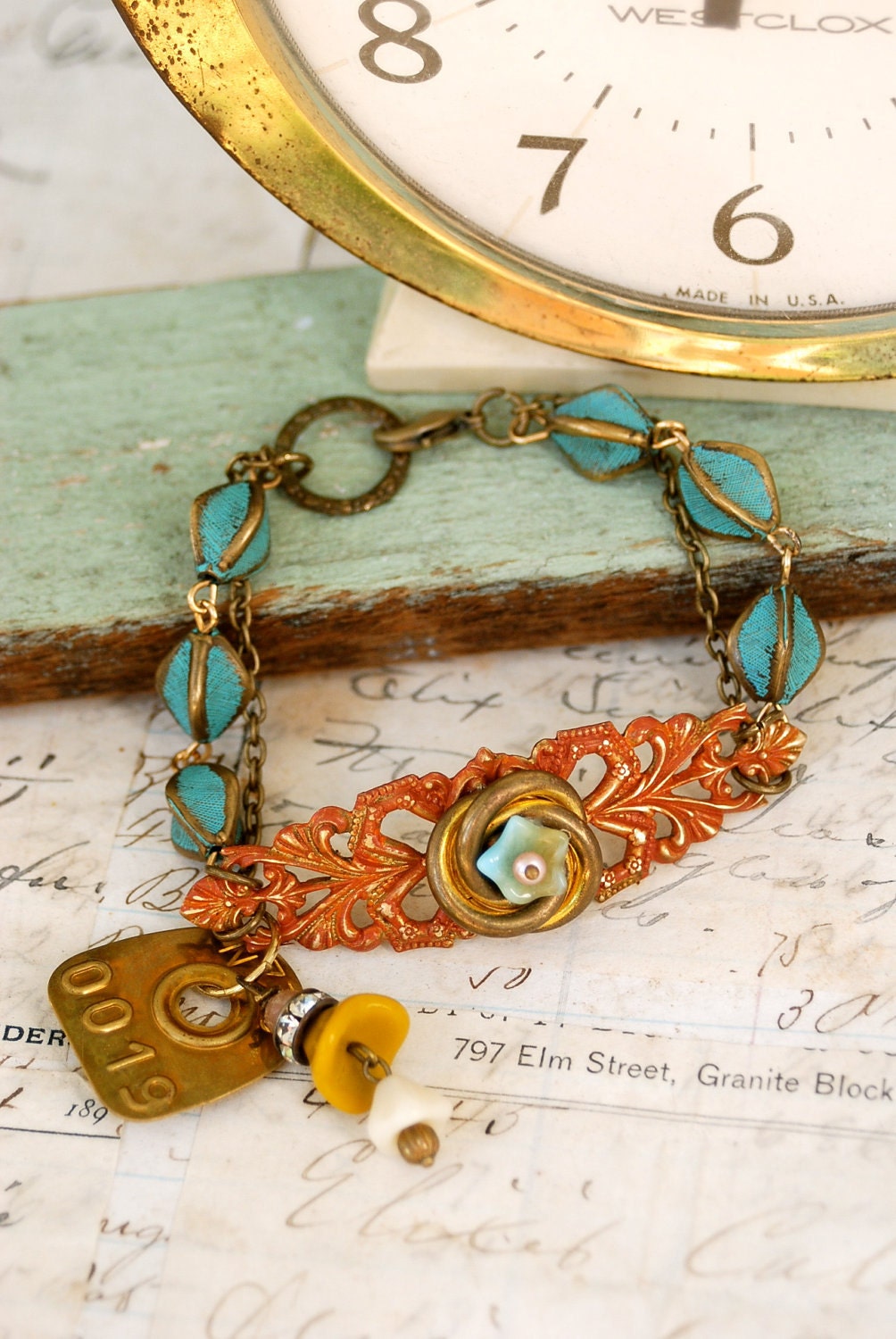 Urban chic no.19.Rustic shabby chic beaded bracelet. Tiedupmemories