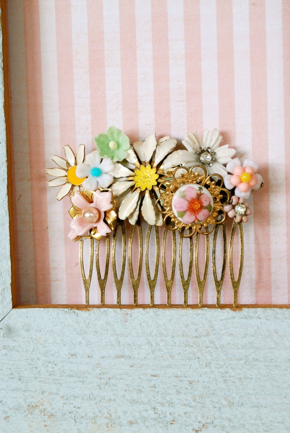 Reserved.Shabby chic floral garden hair comb. tiedupmemories