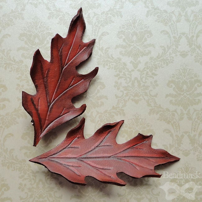 Autumn Oak Leather Leaf Barrette In Earthy Browns