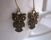 Little Hoots owl earrings - sweet brass charms - handmade