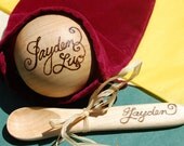Baby Personalized Toy Wooden Ball and Spoon Gift Set - Christening, Birthday, new baby