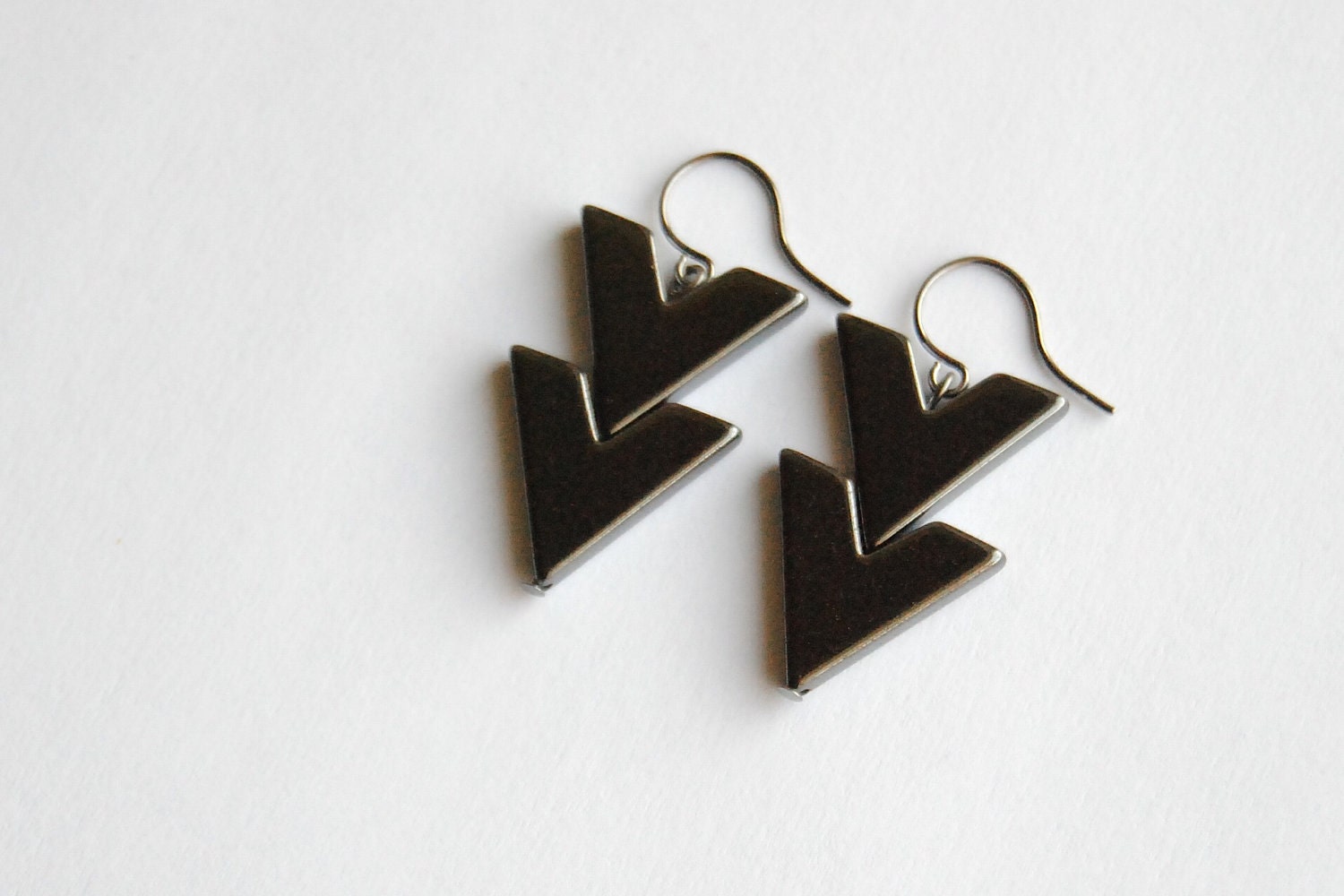 Hematite Chevron Earrings - Handmade Jewelry - Free Shipping in the US - Summer Fashion
