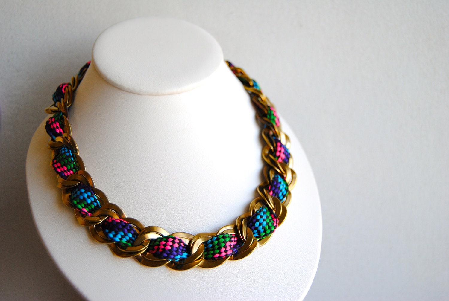 Neon Rope Necklace with Vintage Chain - Statement Jewelry - Free Shipping in the US - Summer Fashion