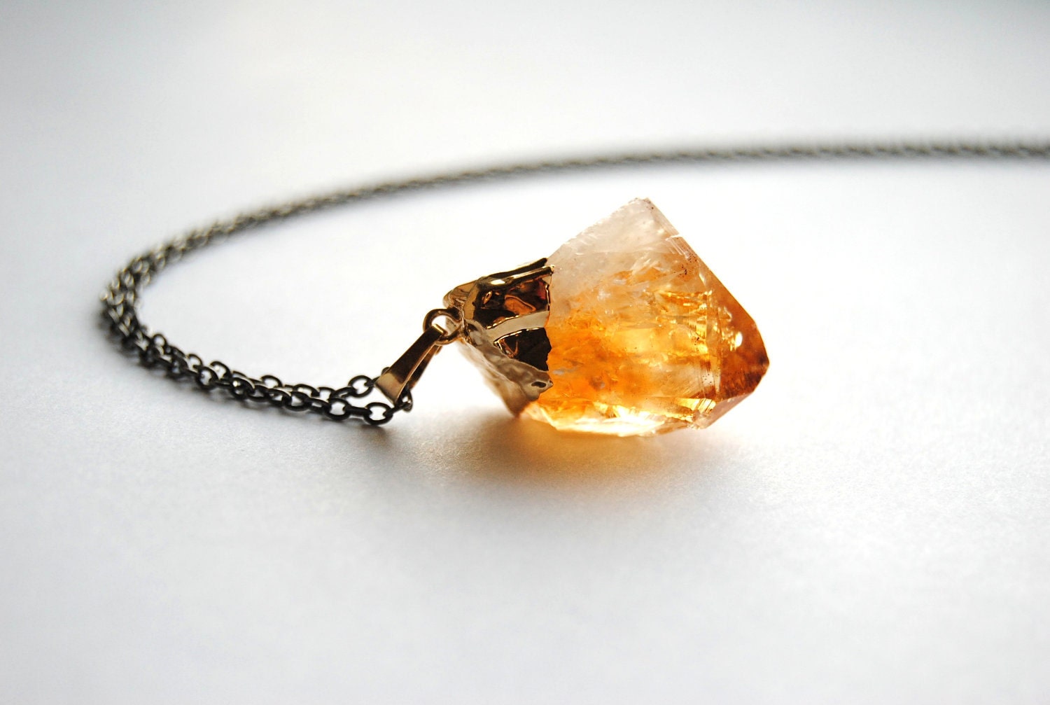 Raw Citrine Crystal Necklace - SMALL - Handmade Jewelry -  Free Shipping in the US - Summer Fashion