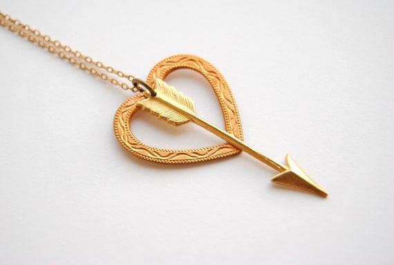 Vintage Heart and Arrow Necklace - Handmade Jewelry - Free Shipping in the US - Mother's Day Jewelry