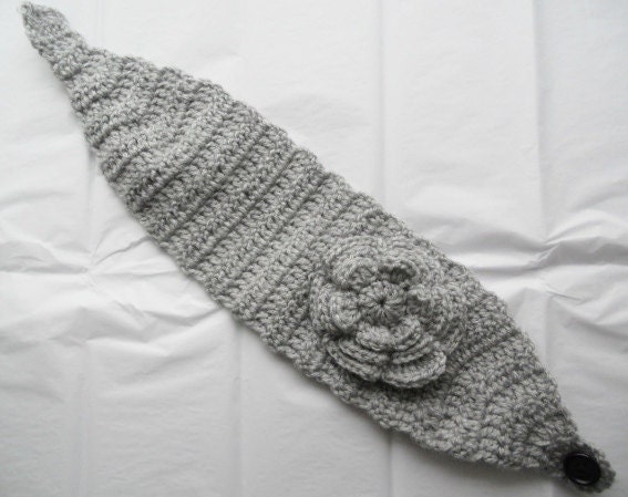 SALE TODAY. Crochet Headband Earwarmer in Silver Grey Ladies size Handmade