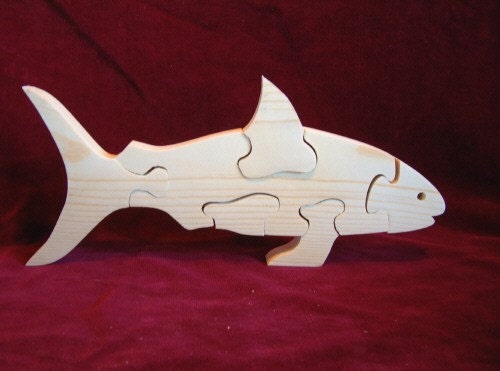 Shark Puzzle of Unfinished Pine