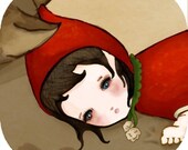 Little red riding hood drawing illustration Sweet girl on wolf art print Friendship gift Fairytale arr print