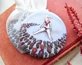 Nautical Girl pocket mirror, Girl surrounded by Oysters Mirror, nautical art mirror, red and white swimsuit, fairytale, clammy situation