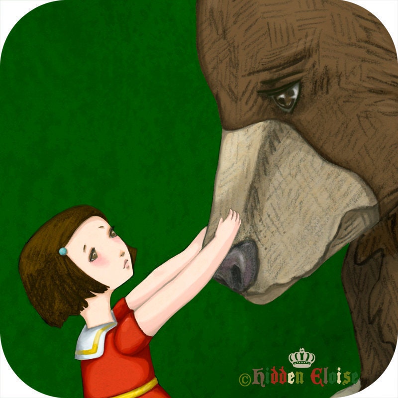 Girl and Bear Art Print animal print Fairytale Storybook illustration wall art
