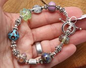 Multi Color Lampwork Beaded Bali Bracelet Sterling Silver