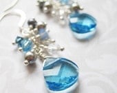 BRIOLETTE CLUSTER Blue Crystal and Pearl Earrings