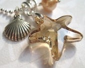 Starfish Necklace - Gold Swarovski Crystal and Sterling Silver