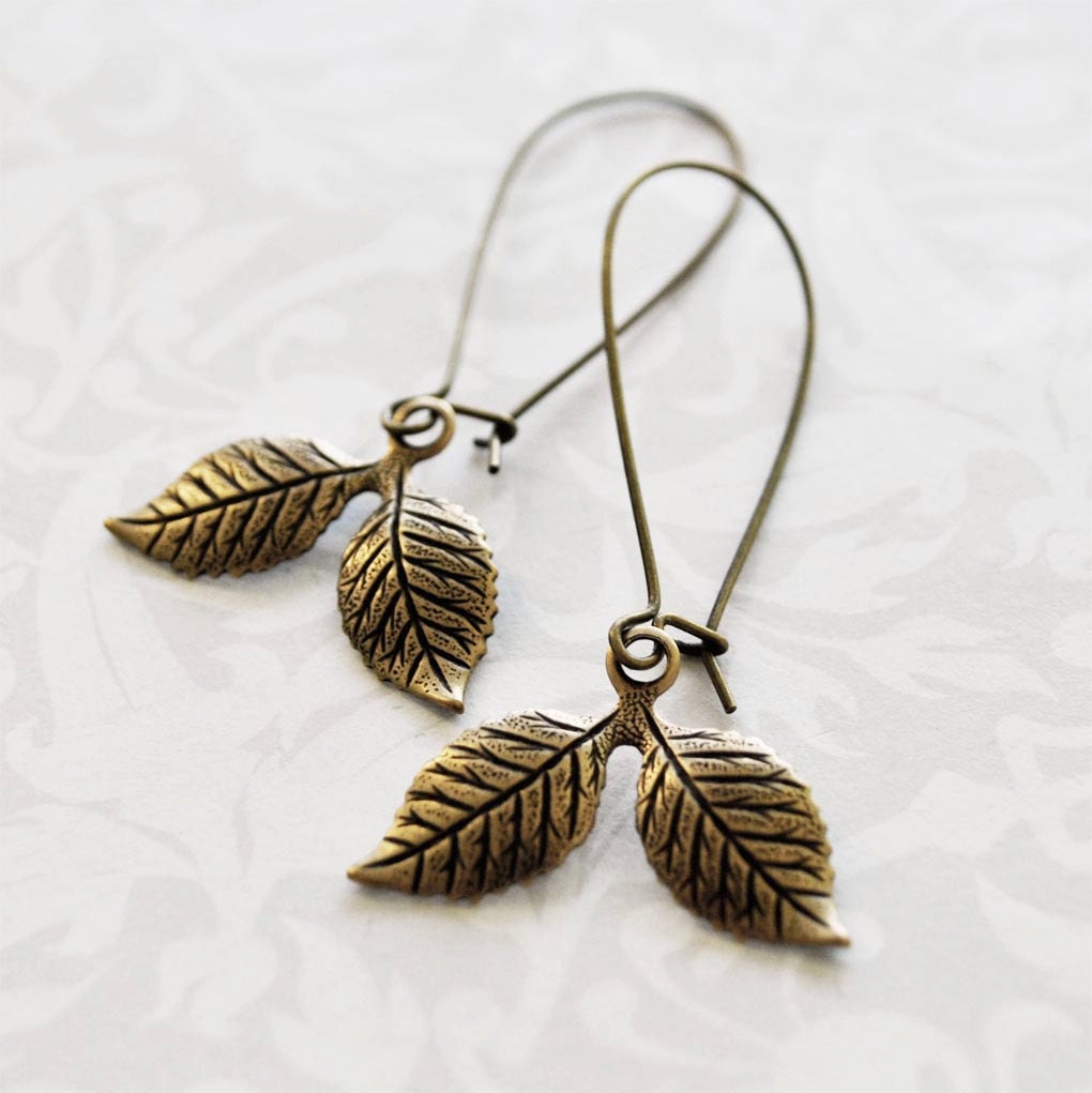 Two Leaf Earrings - Brass LEAVES on Loop