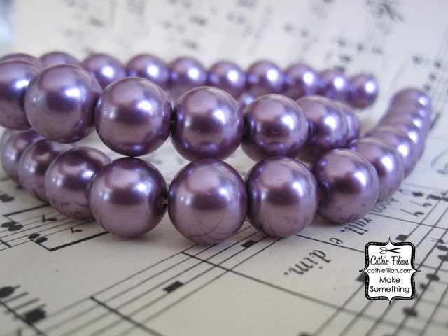 Pearls - 1 Strand of Pearl Beads - 10mm - Glass - Plum Purple