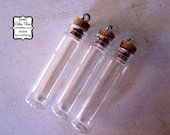 Small Glass Bottles w/ Cork Tops - 3 pcs - necklace pendant - vials jars - 2" tall