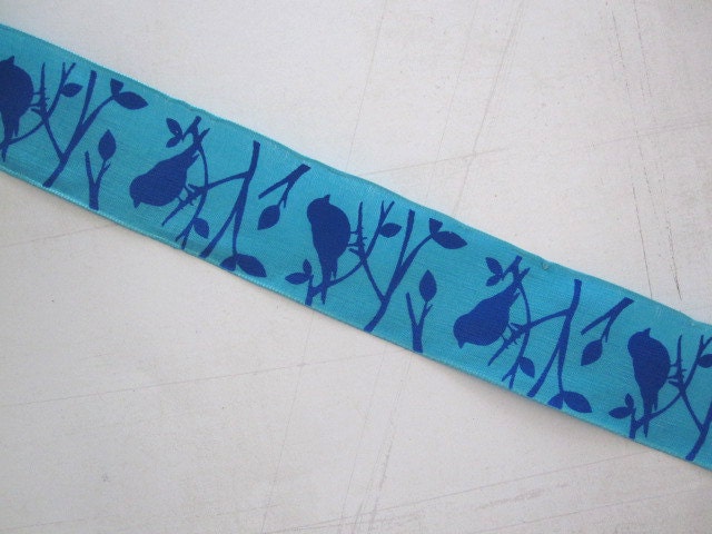 Bird Ribbon - Turquoise and Royal Blue - 5 yards - 1.5 inches wide - wired edge