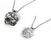 Steampunk Jewelry Necklace Vintage REVERSIBLE Rose Mother Of Pearl Watch Necklace Sterling Silver Wedding - Steampunk Jewelry by edmdesigns