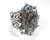 Steampunk Jewelry Ring Vintage SILVER Ornate Jeweled Watch Movement  Womens Ring STUNNING Wedding Ring - Steampunk Jewelry by edmdesigns