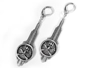 Steampunk Jewelry Earrings Gothic Dangle Silver Art Deco Style SKULL BONE Super COOL Anniversary Wedding - Steampunk Jewelry by edmdesigns