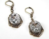 Steampunk Jewelry Earrings Vintage PETITE Jeweled Watch Movement Earrings STUNNING  Wedding Anniversary - Steampunk Jewelry by edmdesigns