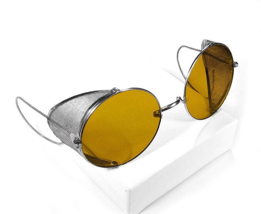 Steampunk Goggles Vintage AMBER Tint Steam Punk Glasses WILLSON, Mesh Side Shields Early 1900's SPECTACLES - Steampunk by edmdesigns