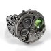 Steampunk Ring - VINTAGE SWISS PIN STRIPE PATTERN Watch Movement Jeweled Adjustable Filigree Ring with PERIDOT Green Swarovski Crystal -- STUNNING...TOP SELLER....edmdesigns
