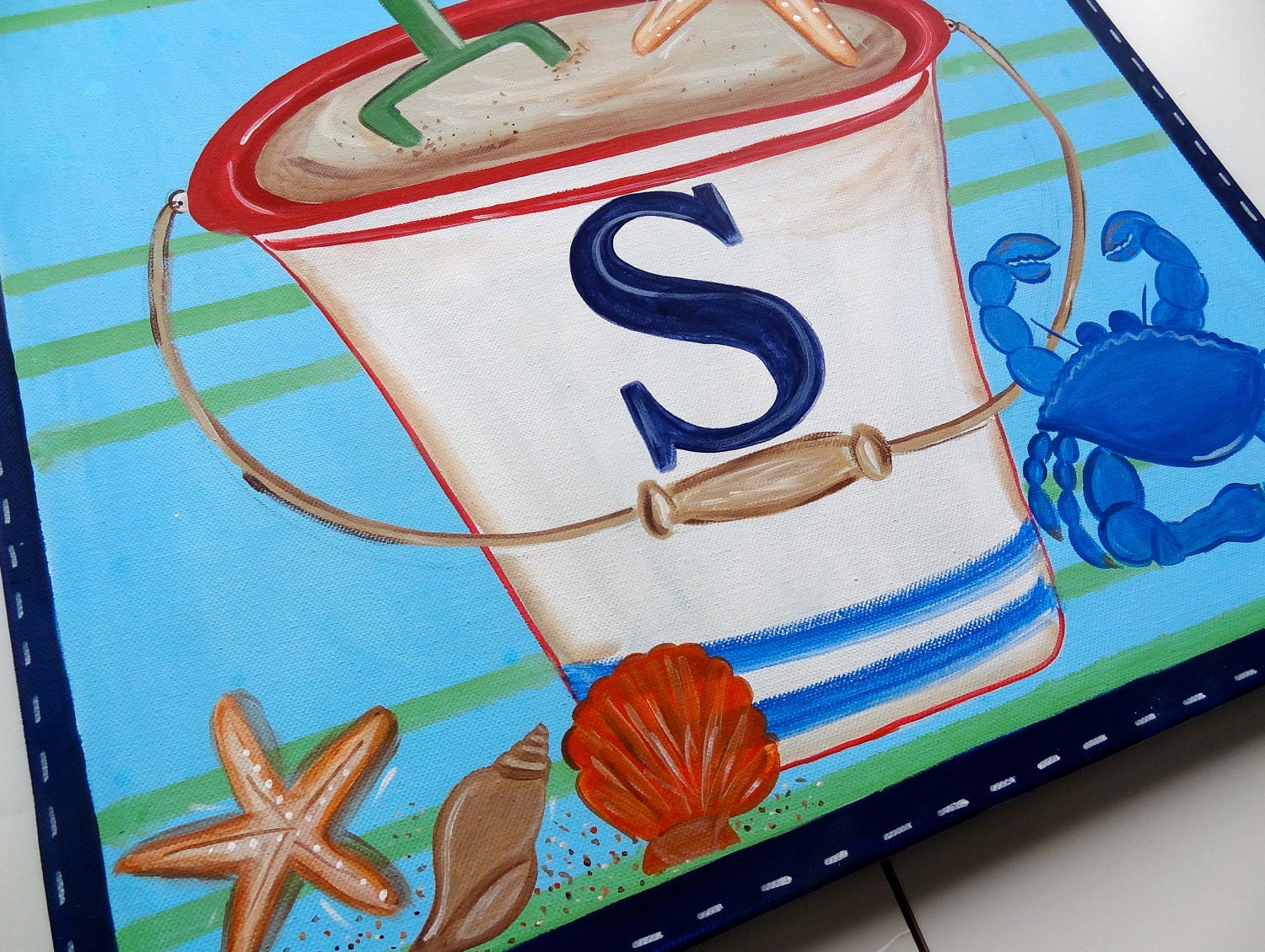 Sand Bucket Pail Custom Beach Art Children's Canvas Personalized 20x20 Size