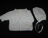 Handknit Baby Sweater and Hat Set in Pastel Multicolor