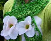 Pretty Magnolia Flowered, Spring Green, Skinny, Handmade Scarf