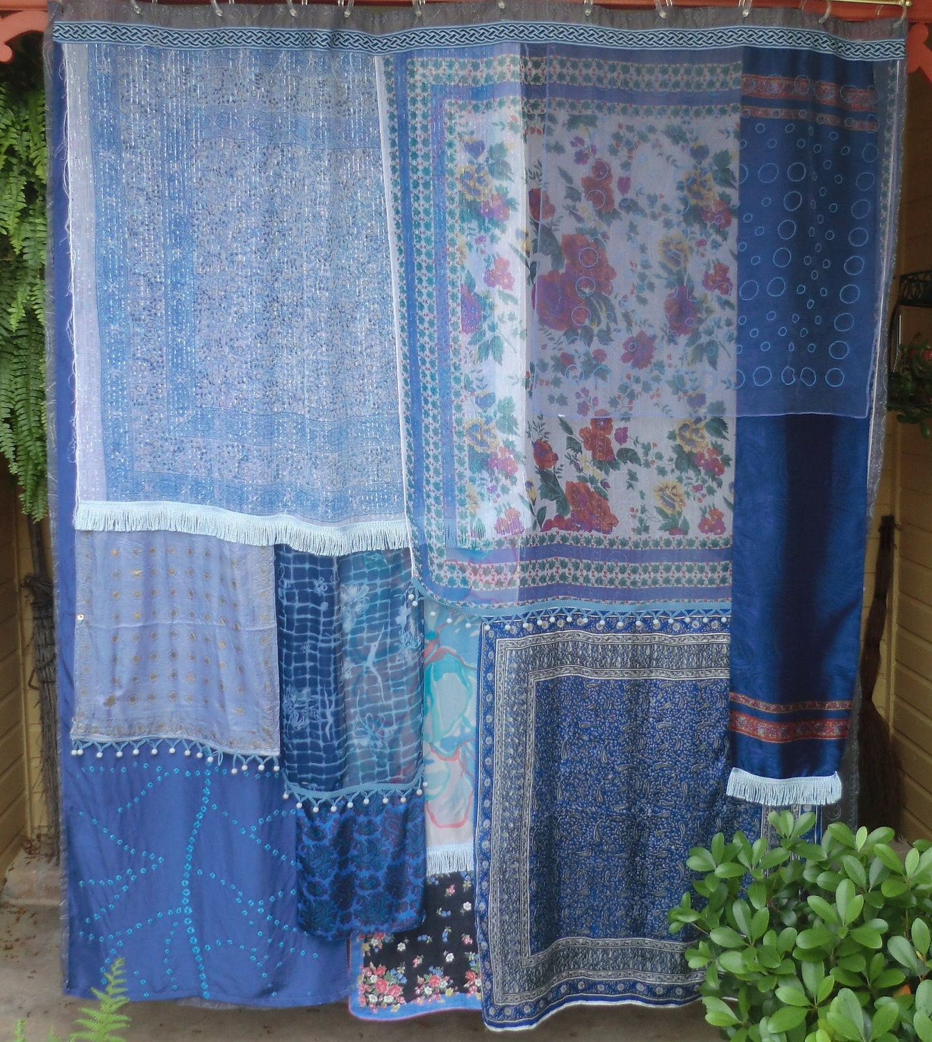 BLUE ENCHANTRESS - Handmade Gypsy Shower Curtain Global Hippie Vintage Style