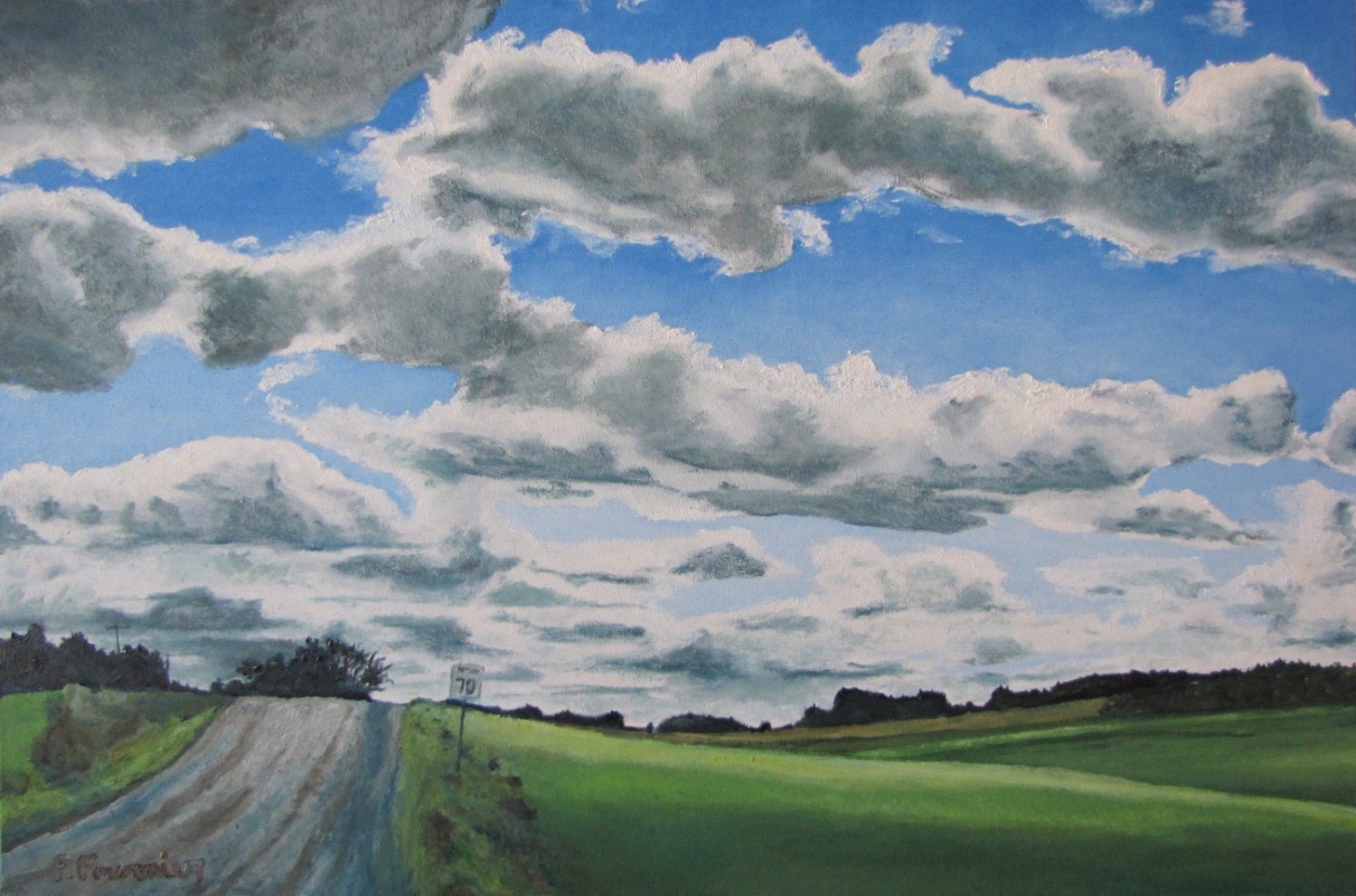 Art Original Oil Painting Landscape Road Fournier Canada Appalachian Quebec " Seventy Kilometer Zone "  24" x 36"