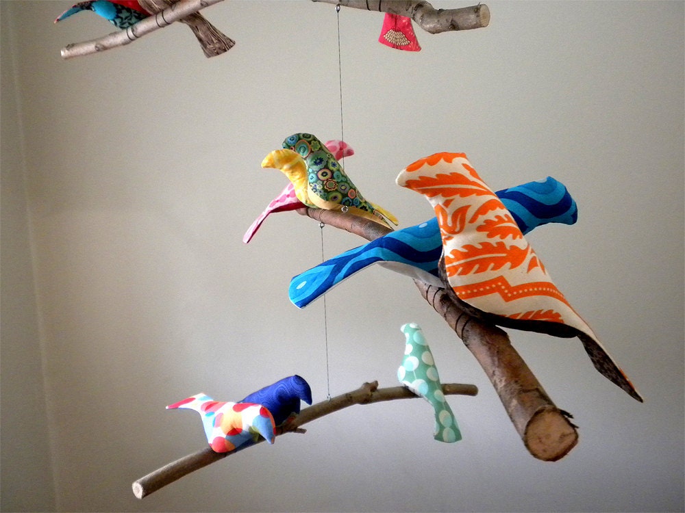 Bird Mobile Custom 11 colorful Birds on natural tree branches personalized just for you