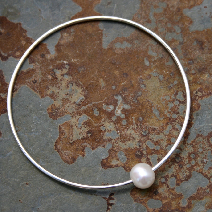 Pearl Bangle Bracelet Sterling Silver White Pearl by KiraFerrer