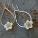 Plumeria Teardrop Sterling Silver Earrings, Hawaiian Frangipani, Mother of Pearl Carved Shell Flowers