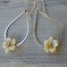 Plumeria Teardrop Sterling Silver Earrings, Hawaiian Frangipani, Mother of Pearl Carved Shell Flowers
