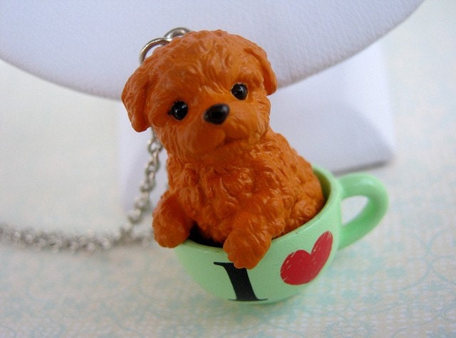 Puppy in teacup necklace