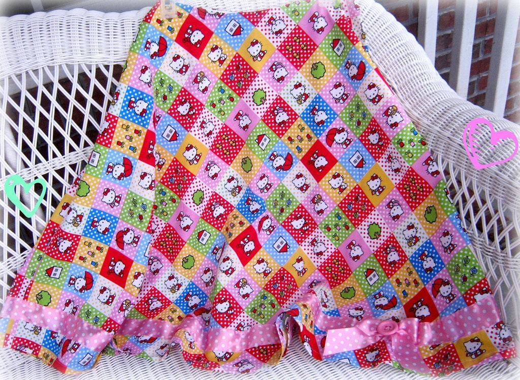 Rainbow dream super twirly hello kitty skirt with pink polka dot trim and bow KAWAII