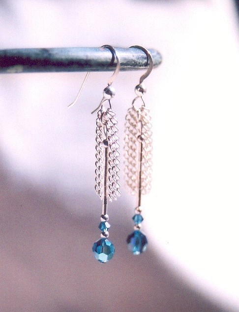 Valentines Day Gift Dangle STERLING Diamond Cut Cable Chain Swarovski Crystal Montana Sapphire Dangle Earrings