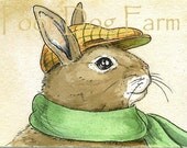 ACEO signed PRINT - Rabbit with hat and scarf