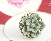 Cocktail Ring, Moss Green Flower Statement Ring, Statement Ring, Flower Ring, Novelty Ring