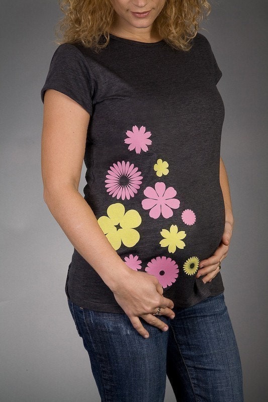 POP FLOWERS Charcoal Short Sleeve Maternity T-shirt,