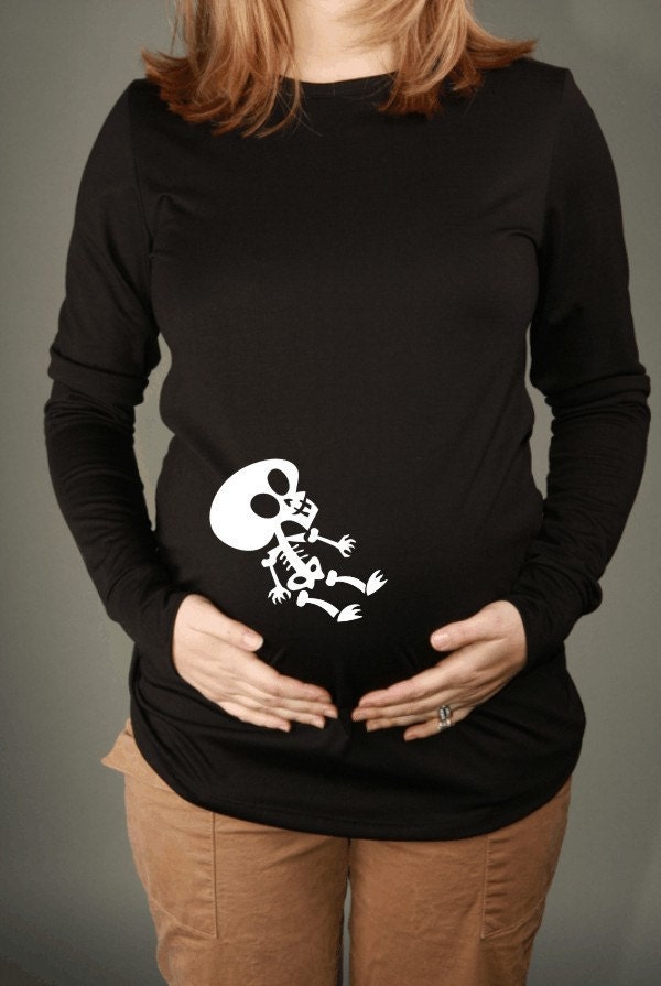 BABY SKELETON  Maternity Top Tee T-shirt Long-Sleeve Black