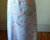 Long Skirt Blue Skirt Handmade Skirt Unique Clothing Recycled Fabrics Drawstring Waist Flowers Stripes Spring Summer Skirt