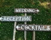Wedding Signs Hand Painted Signs. LARGE FONT, Your Wording With 3 Stakes. Recycled Wood Rustic Directional Arrow Signs