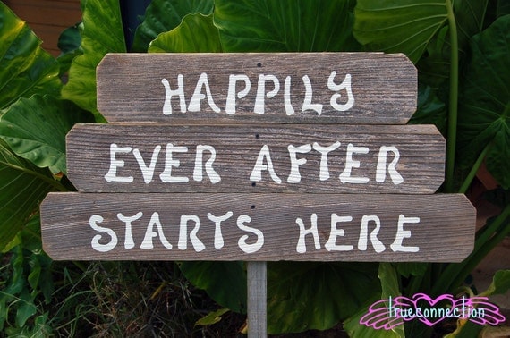 Happily Ever After Starts Here Wood Wedding Signs. Rustic Wedding. Eco Wedding Reception Signs Wedding Signs on Stake.